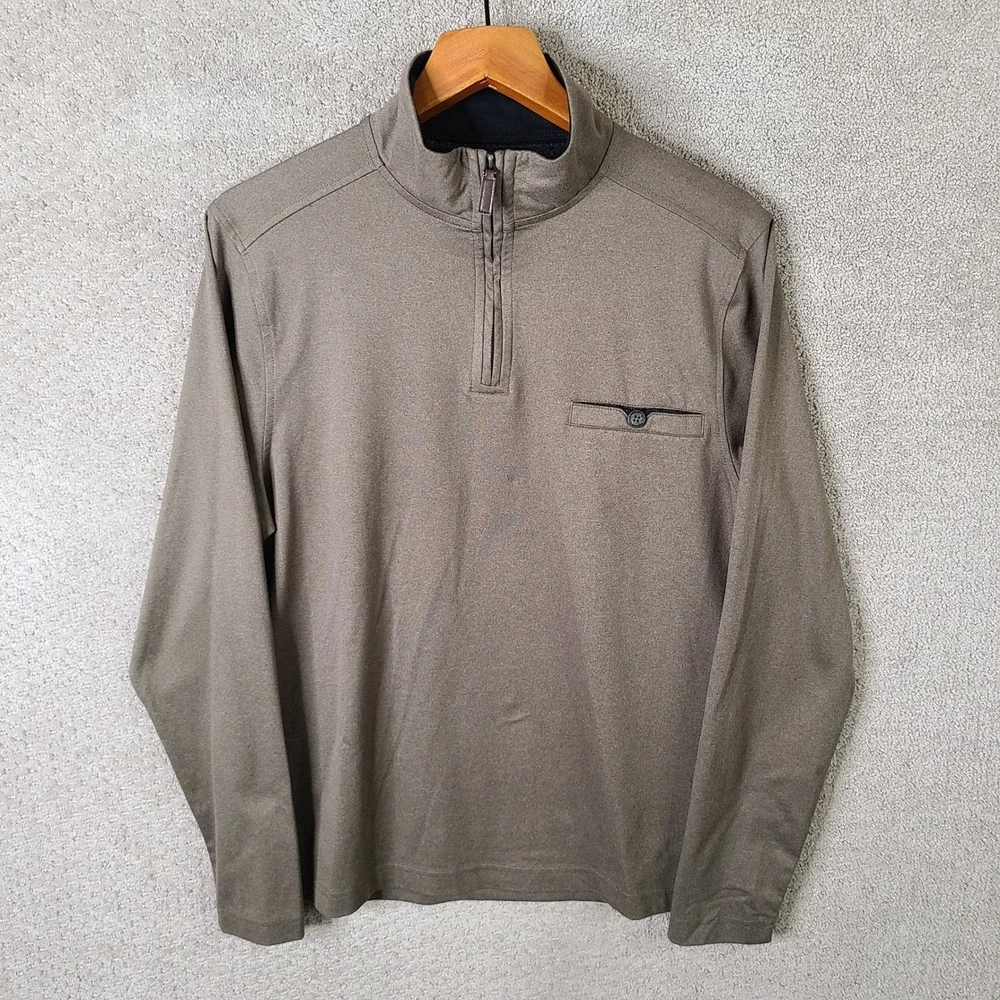Age of Wisdom Pullover Mens S Brown Quarter‎ 1/4 Zip Sweater Lightweight Stretch